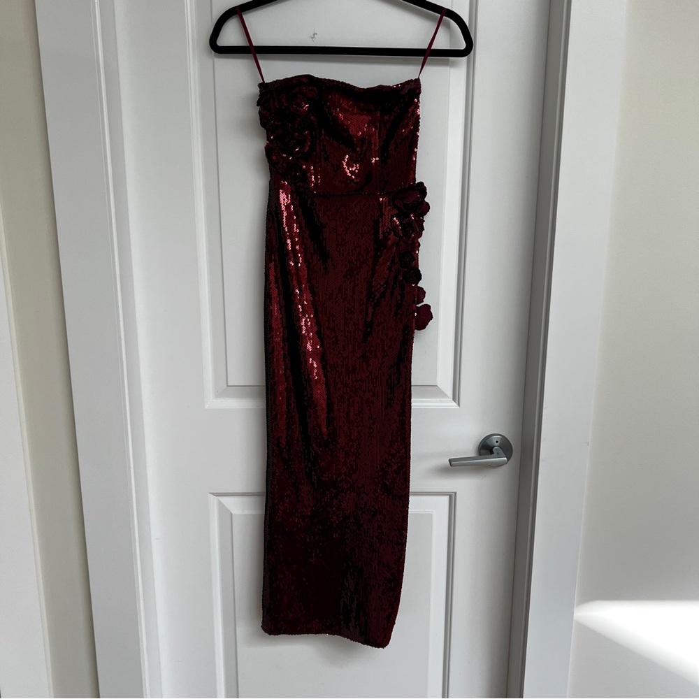 Meshki Strapless Burgundy Sequin Dress
